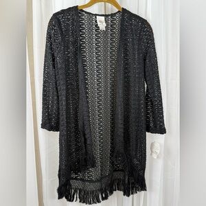 Self Esteem Black Lace Fringe Kimono Cardigan Small Boho